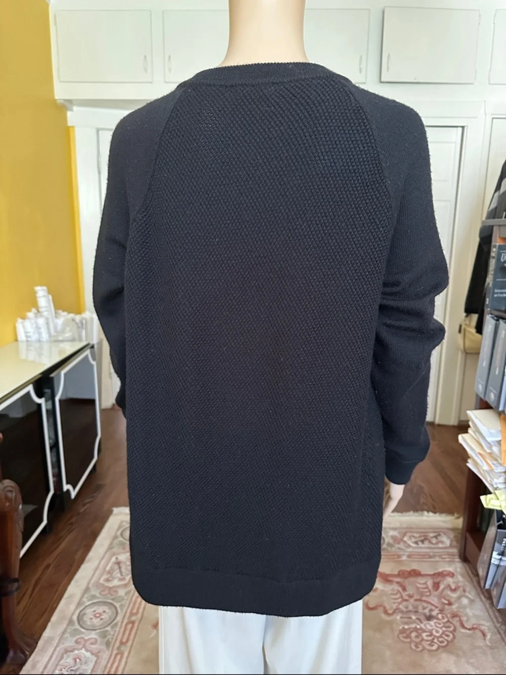 Vince Black Wool Asymmetrical Leather Trim Zip Sweater Size M